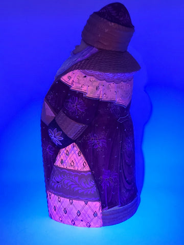 Ded Moroz Russian Hand Carved Wooden Santa Figurine Sergiyev Posad. Fluorescent.