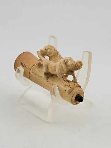 Antique 19th C Dog Theme German Meerschaum Cigarette Holder W Original Case.