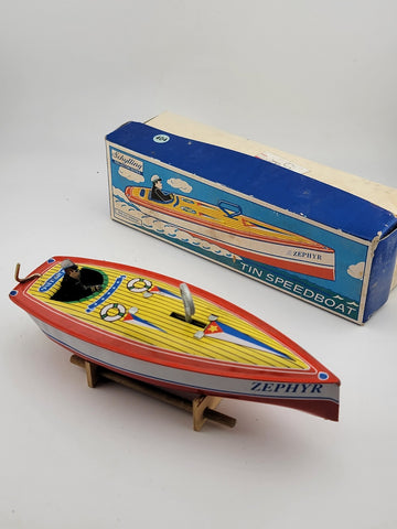 Vintage 1996 Schylling Tin SpeedBoat Zephyr Wind Up Toy LIMITED EDITION. Working