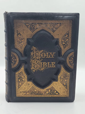 Rare Antique 1870's Illustrated Family Holy Bible W 1400 Engravings &Handwriting