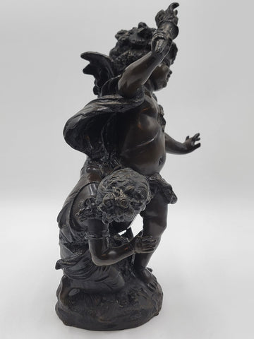 Rare Antique C 1910 Auguste Moreau "Torch Boy" Heavy Bronze Sculpture. 16 Inch