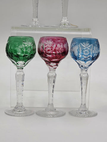 5 NACHTMANN TRAUBE 4 1/2" CORDIALS CRYSTAL WINE GLASSES MULTI COLOR CUT TO CLEAR