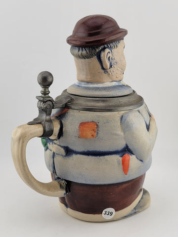Rare Antique Westerwald Figuren-Bierkrug Lidded Beer stein Hikers With Grain