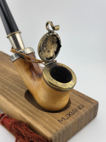 Rare Antique 19th C Meerschaum & Silver Tone Smoking Pipe W Long Stem.