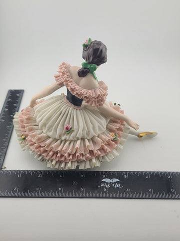 Pair Antique Dresden Lace Ballerina Figurine Dancer Handarbeit Germany Porcelain