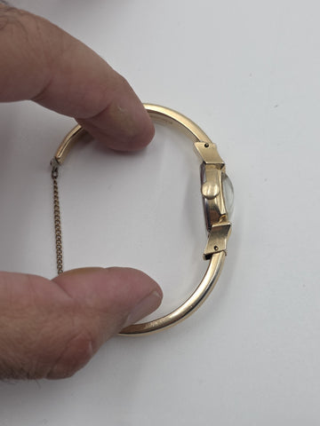 1940's Vintage Elgin Shockmaster 10K GF Ladies Bangle Watch Art Deco Style Works