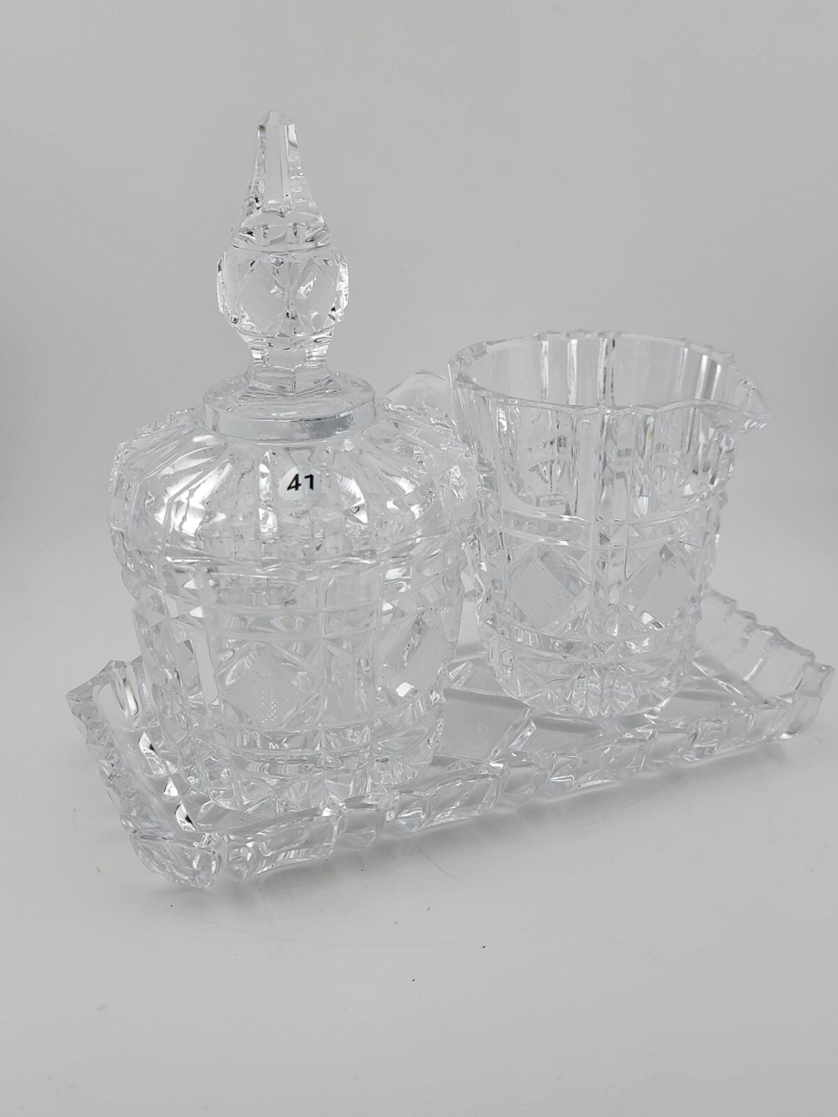 Vintage Heavy Lead Crystal Creamer Sugar And Tray Eloquent Top Quality. No Chips