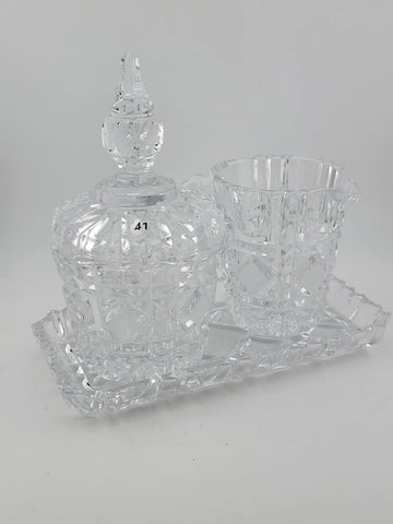 Vintage Heavy Lead Crystal Creamer Sugar And Tray Eloquent Top Quality. No Chips
