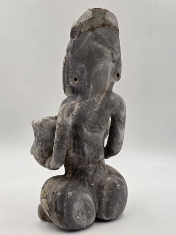 Antique Large Mayan Aztec Style Stone Sculpture Tribal Figure Inlay 15” Statue