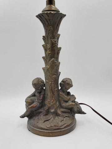 Vintage Table Lamp Base Metal Cherubs Victorian Art Nouveau Shabby Chic. Works.