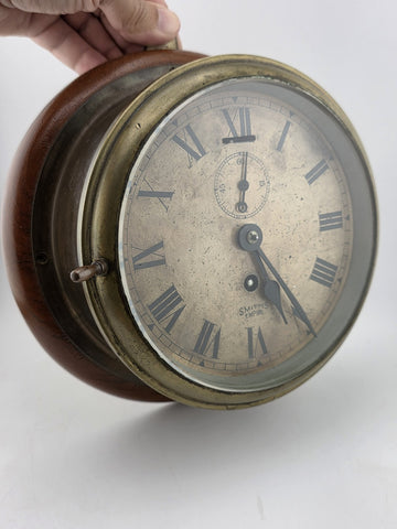 Antique Smiths Empire WWII Brass Marine Bulkhead Clock England Roman Dial. Works