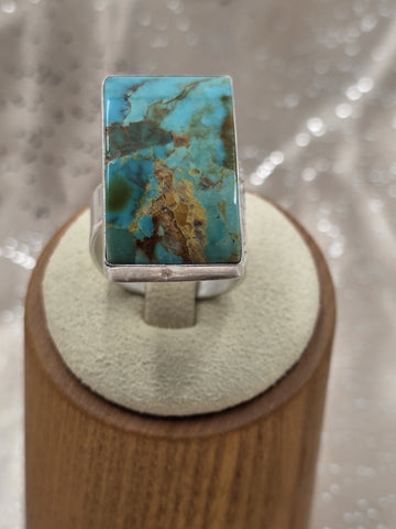 Large Natural Turquoise Sterling Silver Modern Statement Ring Wide Band Size 8.5
