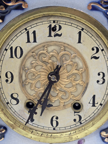 1889 WATERBURY Parlor No.98 Victorian Cobalt Blue Porcelain Ceramic Mantel Clock