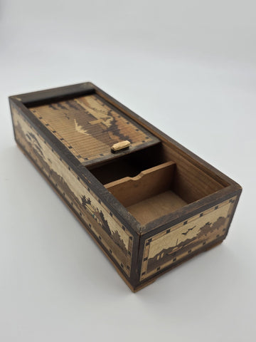 Vintage Japan Traditional Sliding Lid Box Rolltop Trinket Rectangular Wooden Box