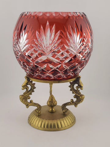 Rare AJKA ODESSA CAROLINE Red cased cut to clear Hungarian crystal rose bowl