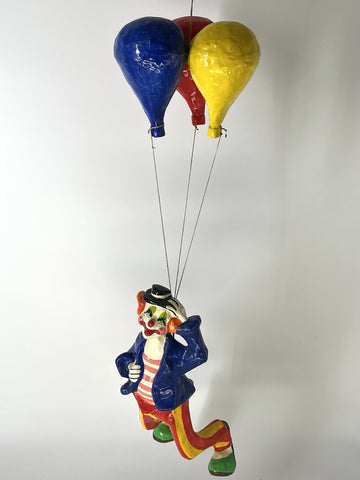 Vintage Unbranded Paper Mache Hanging Circus Clown w/ 3 Balloons