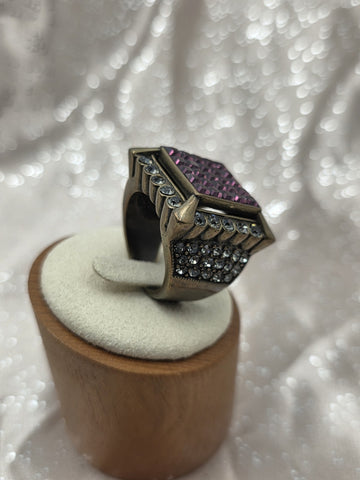 Vintage Heidi Daus Womens Size 8 Ring Faceted Gray Purple Swarovski Crystal Glam