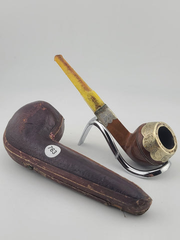 Antique 1940's Magyar Occa Pipe Silver Band Meerschaum Lined w/ Case Broken Stem