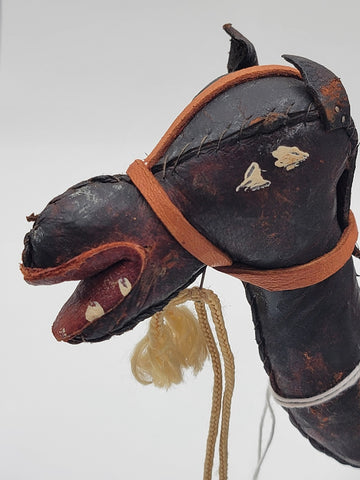 Rare Set Of 3 Antique Handmade Leather Camels W Saddles Nativity. Circa 1910.