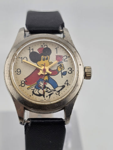 Antique 1950's Mickey Mouse Hong Kong Mechanical Watch Cartoon Dial. 28 mm Works