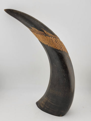 19th Cent. Antique Handcarved Asian Buffalo horn with dragon and Tiger Carvings.