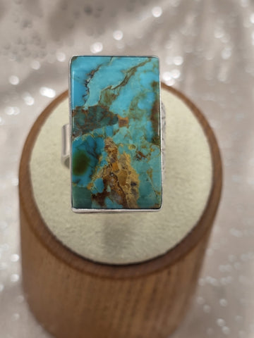 Large Natural Turquoise Sterling Silver Modern Statement Ring Wide Band Size 8.5