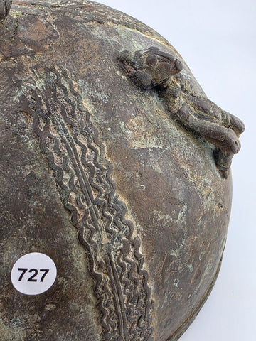 Early 20th C Luba Congo Bronze Ritual Vessel Lid w/ Figures African Tribal Art