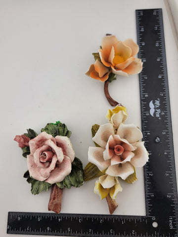 Vintage Various Capodimonte Porcelain Multico Rose Figurines - "Made in Italy".