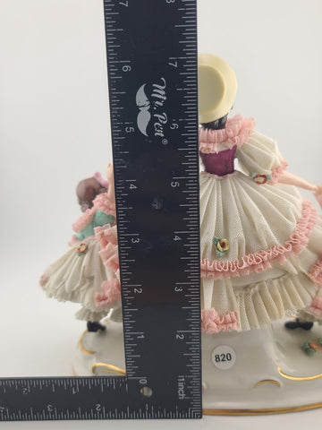 Rare Antique Dresden Porcelain Germany Lace Mother with Daughters and Flowers