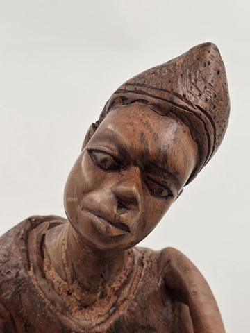 Rare Vintage African Yoruba Style Hand Carved Wood Drummer Figure 22" Tribal Art