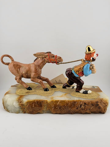 Rare Vintage 1985 Ron Lee Clown Pulling Donkey 24k Gold Filled Hand Painted.