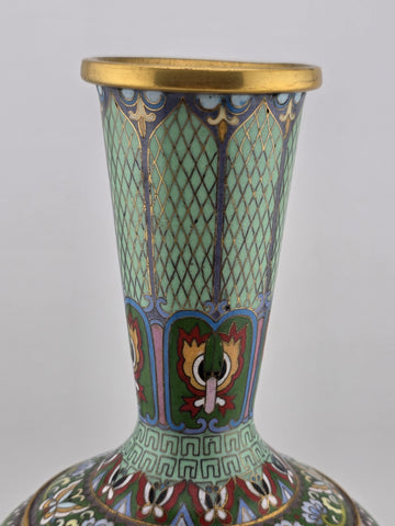 Gorgeous Mid Century Chinese Cloisonne Vase Featuring Flowers & Butterflies