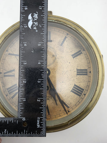 Antique Smiths Empire WWII Brass Marine Bulkhead Clock England Roman Dial. Works