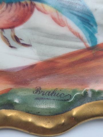 SET OF 3 ANTIQUE LIMOGES FRANCE LRL HAND PAINTED BIRDS CABINET PLATE SIGNED