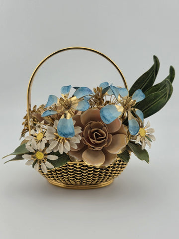Vintage 1977 Gloria Vanderbilt Flowers of the Seasons Summer Boquet Metal Basket