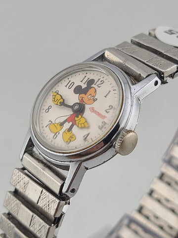 Vintage Ingersoll Disney Mickey Mouse 24mm Manual Wind Watch Good Running
