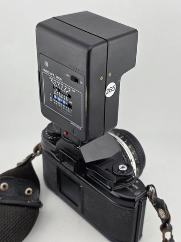 Vintage 70's Nikon EM 35mm Film Camera + 50mm f1.8 Lens + Vivitar Flash Untested