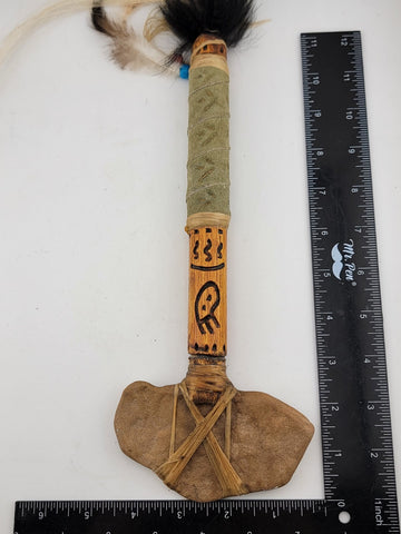 Vtg Custom Native Hand Made Stonehead Tomahawk Axe Hatchet Leather Wrap Fringes