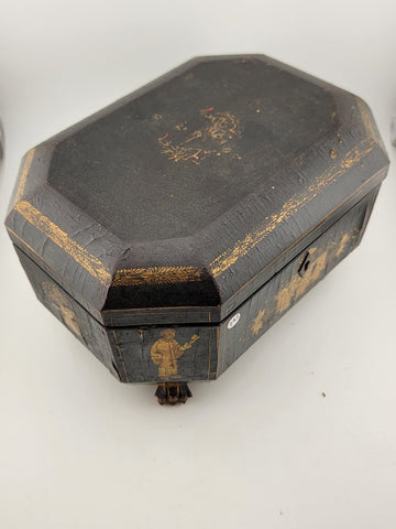 Rare 1800's Antique Chinese Gilt Lacquered Tea Caddy w/ Pewter Containers.