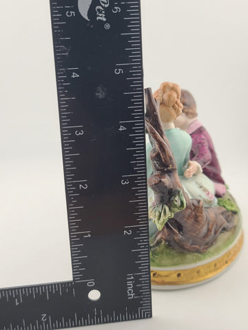 Antique Capodimonte Boy and Girl Porcelain Figurine Romantic Scene W 5”