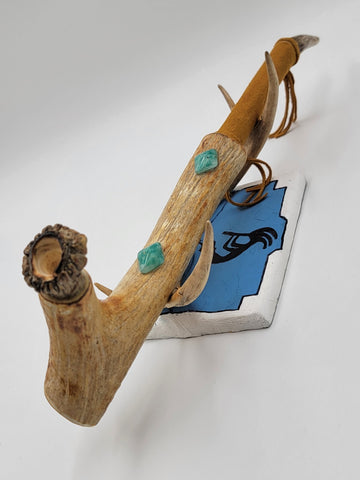 Rare Antique Native American Navajo Ceremonial Pipe W Real Turquoise On Stand.
