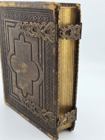 ANTIQUE 19TH C VICTORIAN BROWN CABINET TIN TYPE PHOTO FAMILY ALBUM. ALMOST FULL.