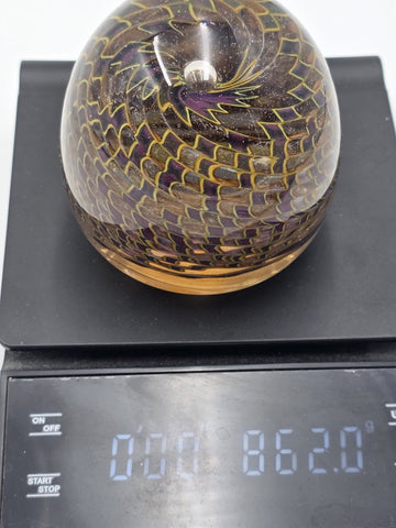 Signed Nichols Studio Art Glass Paperweight Purple Gold Vortex Swirl 4" WCU