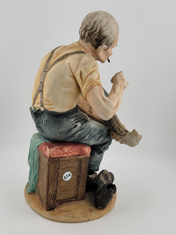 Capodimonte 10" Figurine Man Repairing Sock Vintage Matte Finish