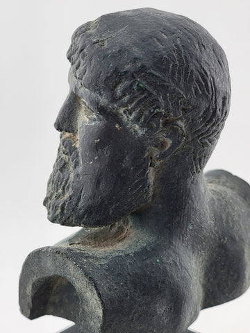 Vintahe Zeus sculpture statue on black marble base green aged color effect