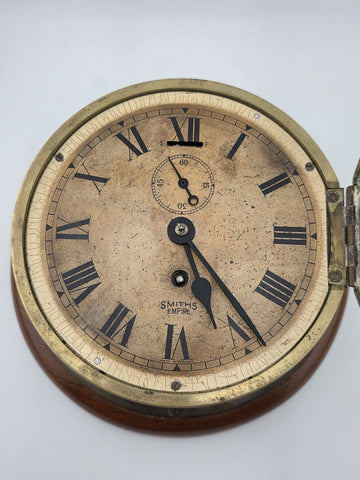 Antique Smiths Empire WWII Brass Marine Bulkhead Clock England Roman Dial. Works