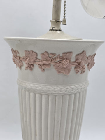 Pair Wedgwood Queensware Jasperware Cream Pink Grapevine Relief Table Lamps 24"