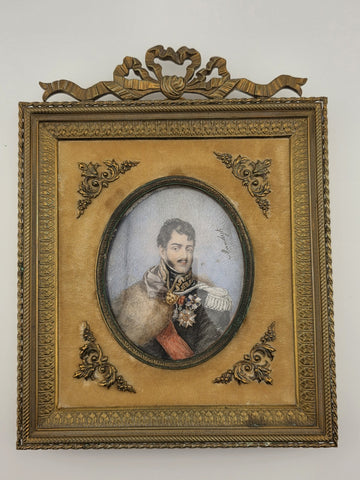 Rare Antique 19th C Miniature Portrait Prince Jozef Poniatowski Ormolu Frame