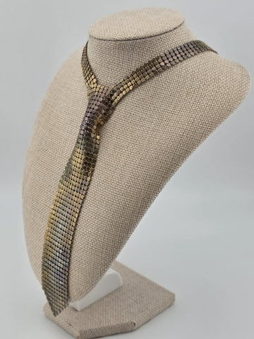 Vintage Gold & Silver Tone Mesh Tie Necklace Whiting Davis Style Fringe 70s