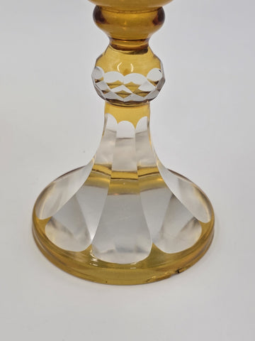 Rare Antique C1920's Bohemian Amber Cut to Clear Lidded Goblet Stag Forest Scene